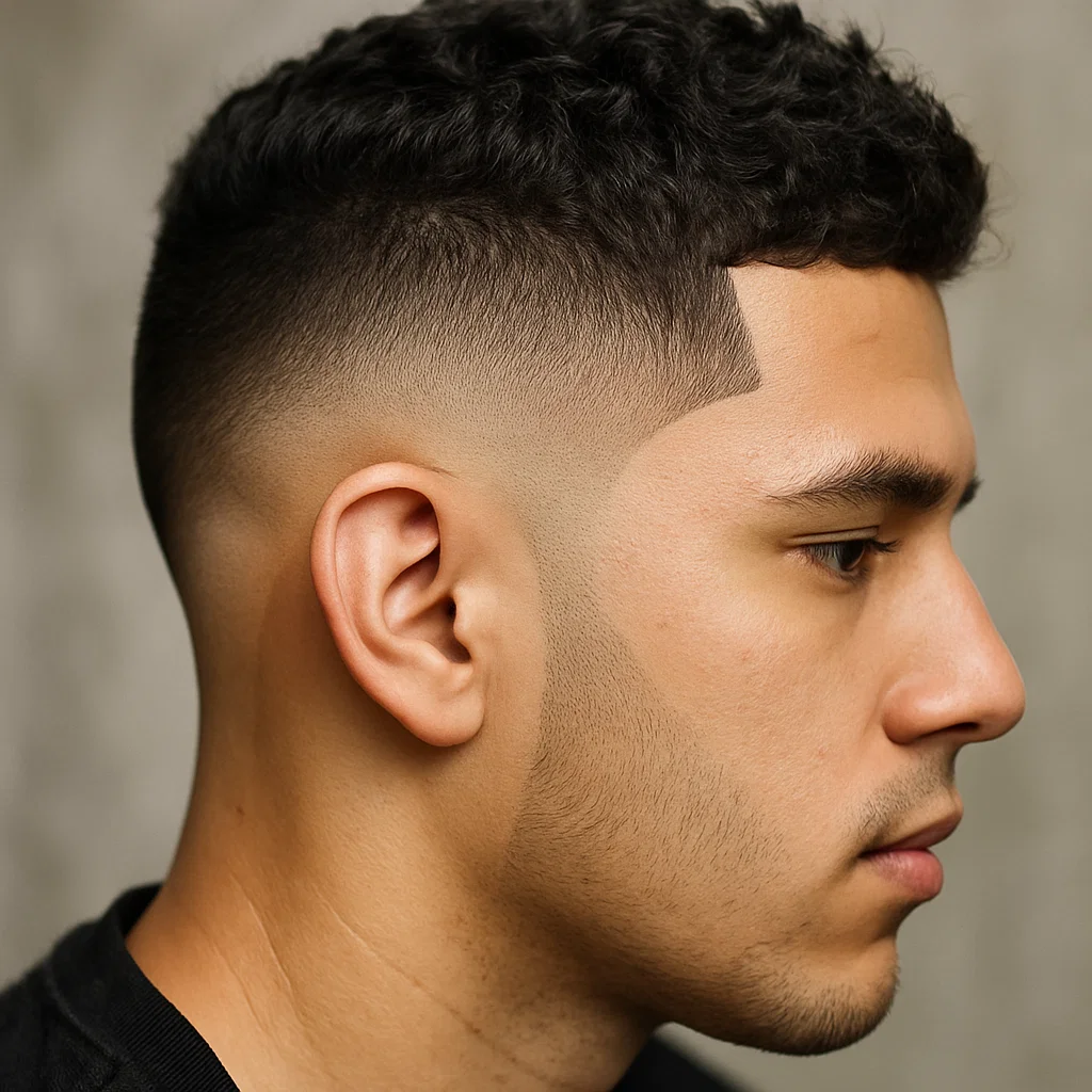 Burst fade mullet haircut showing side fade detail