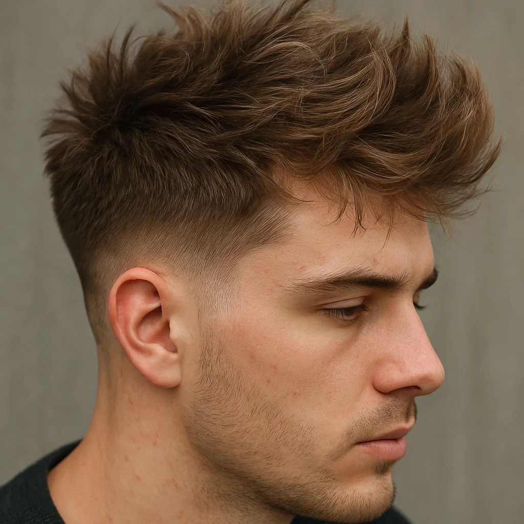  Textured, messy blowout taper haircut with natural waves