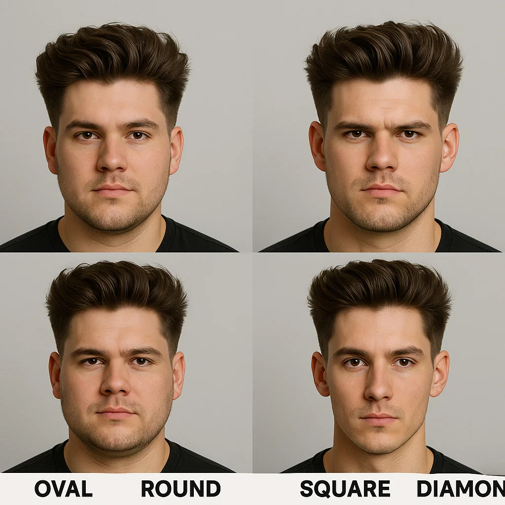  Diagram showing blowout taper haircut suited for various face shapes