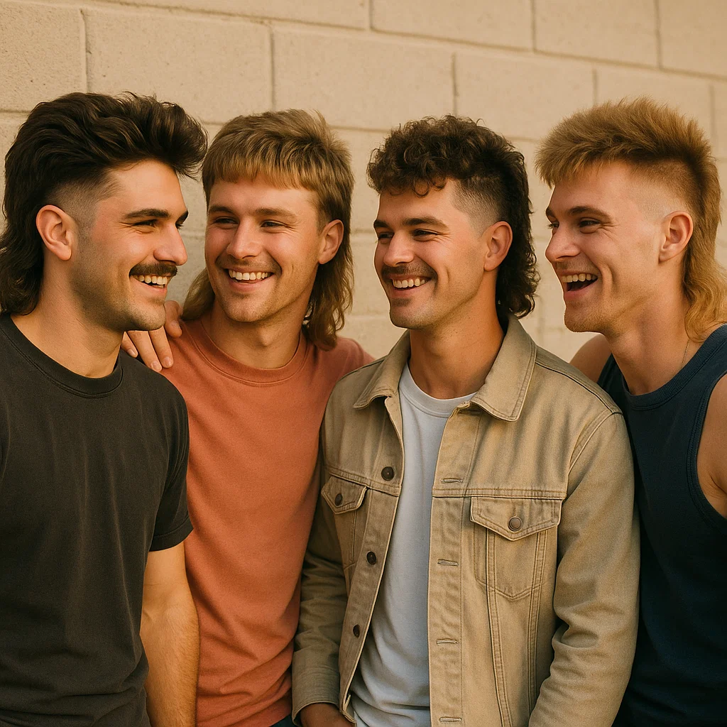 Friends with variations of mullet fade hairstyles