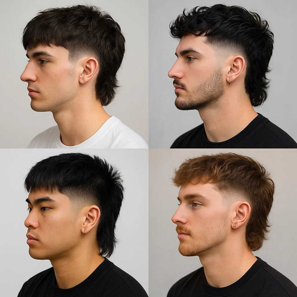 Social media hair inspiration showing modern mullet fade variations