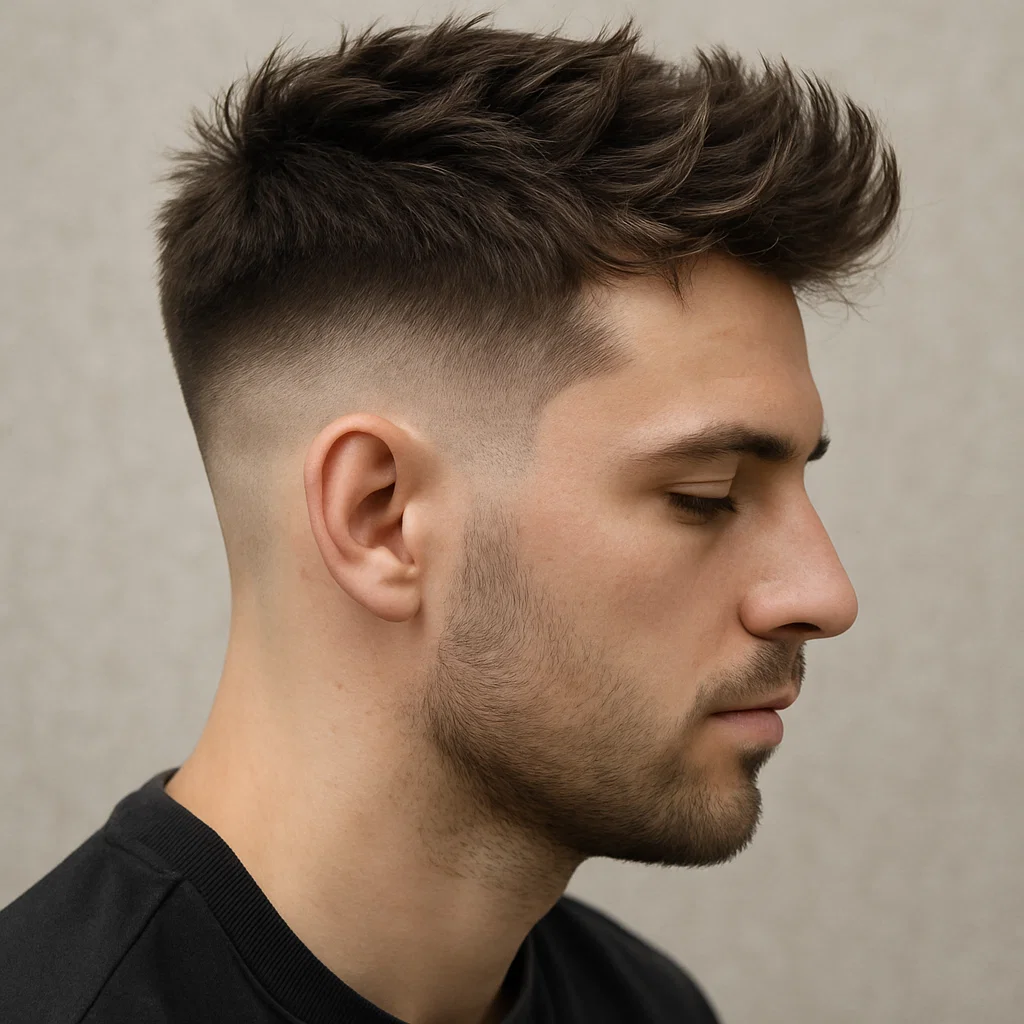  Side view of a low fade haircut paired with a textured top