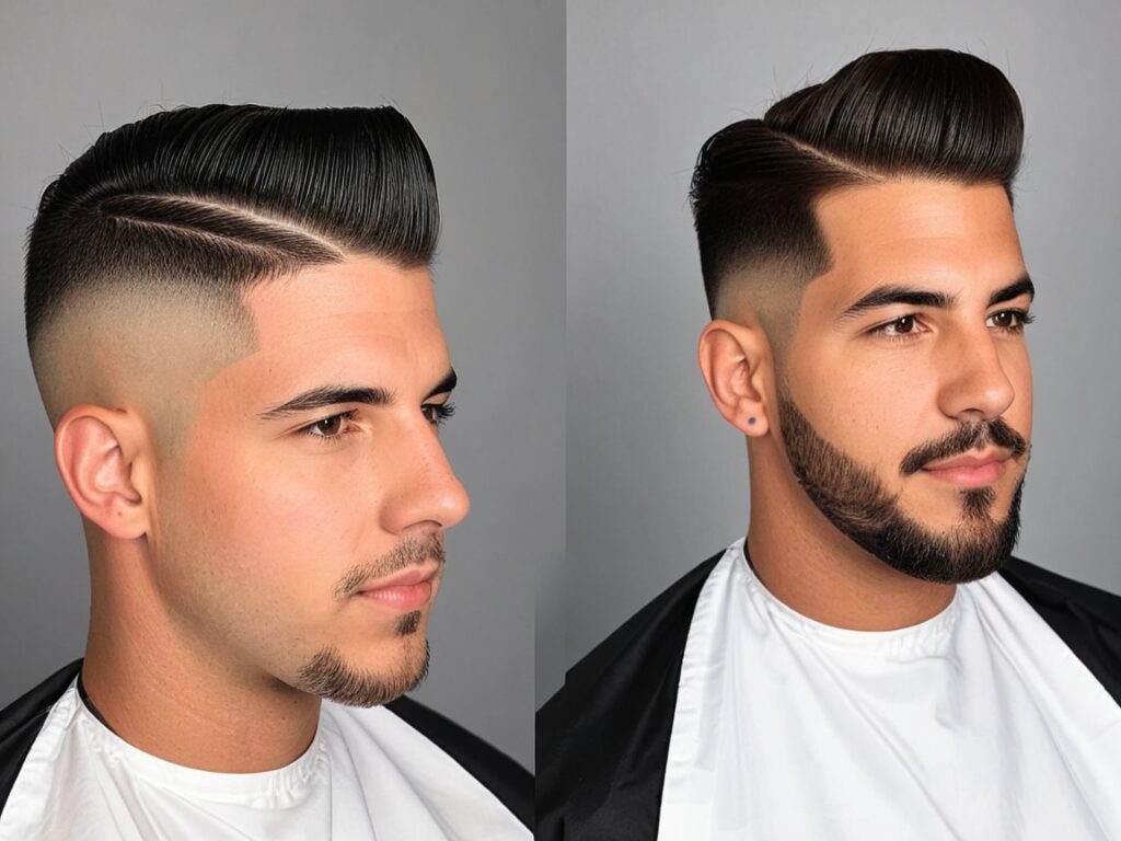 Client showing a haircut reference photo to barber.