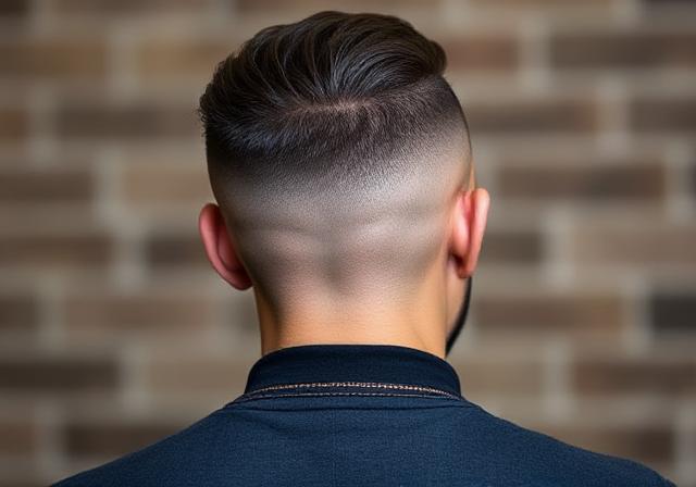  Final shot of finished burst fade haircut from behind — alt text: "Finished burst fade haircut viewed from the back