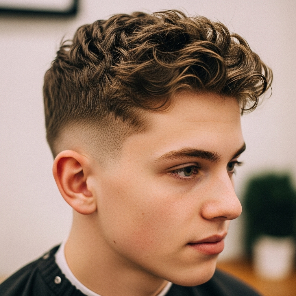 A crew cut hairstyle is messy and neat, and its hair texture is wavy with a hairdo that is definitely not tight