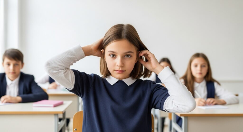 Cute shoulder length haircut for pre-teen girl.