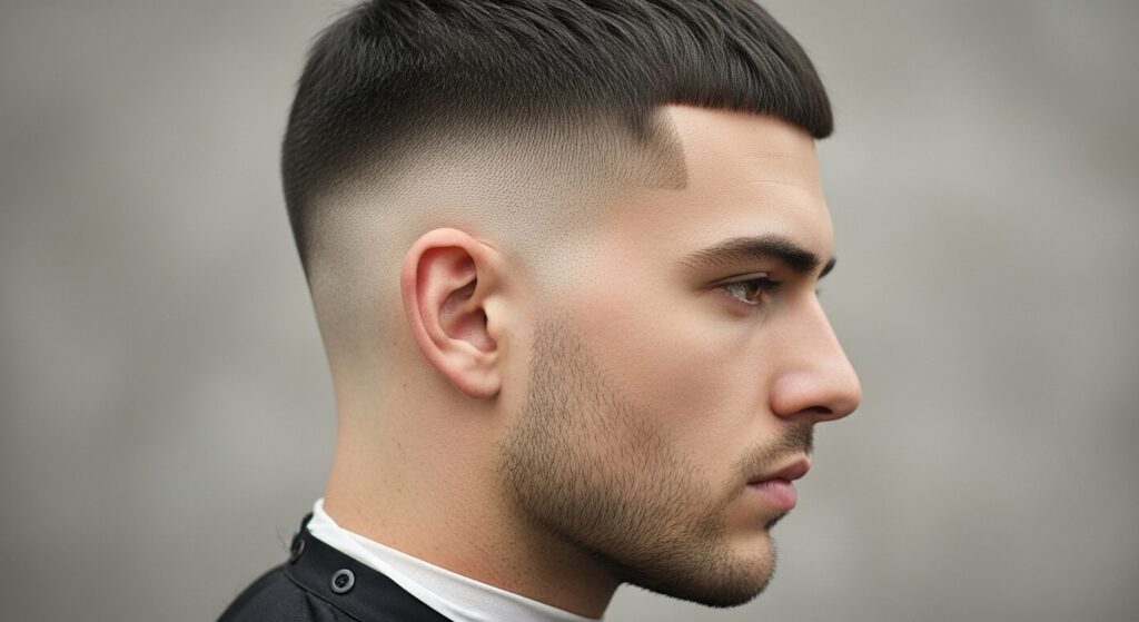 A simple low buzz cut fade with a smooth change.