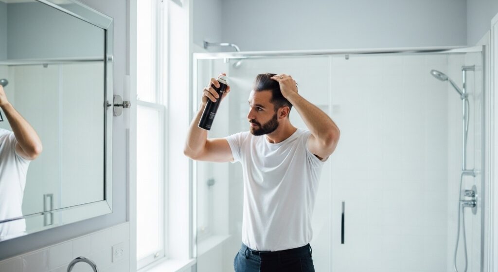 Sea salt spray used to add texture to low taper hair.