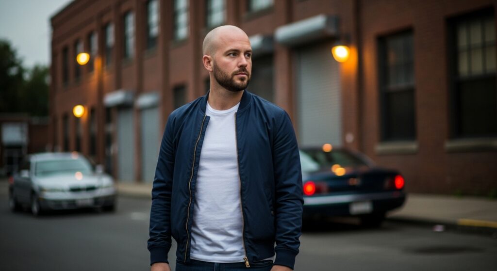 fade haircut with a beard for the balding man.