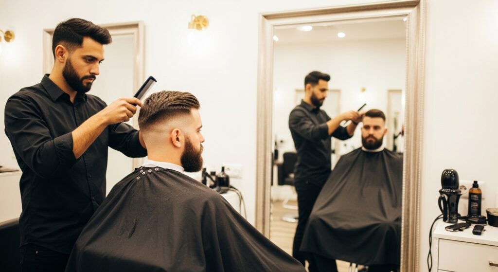A manly beard combined with a bald fade hairstyle.