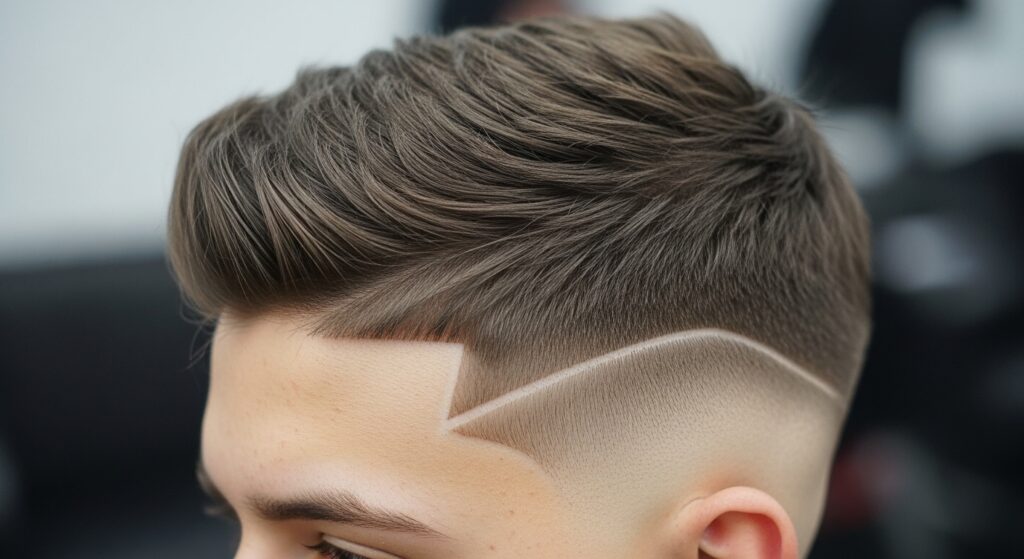 Textured crop with skin fade on man, a professional photograph is taken in the studio.
