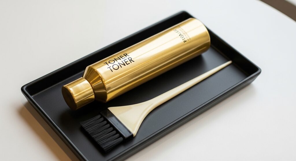 Tools and toner for maintaining honey blonde tone.