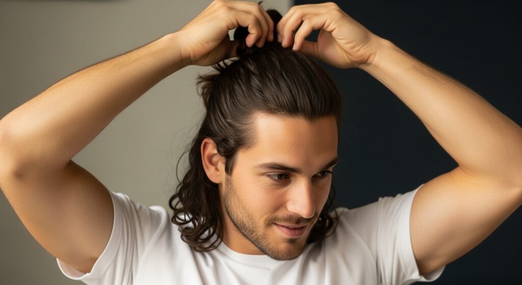 man bun on oval face shape male