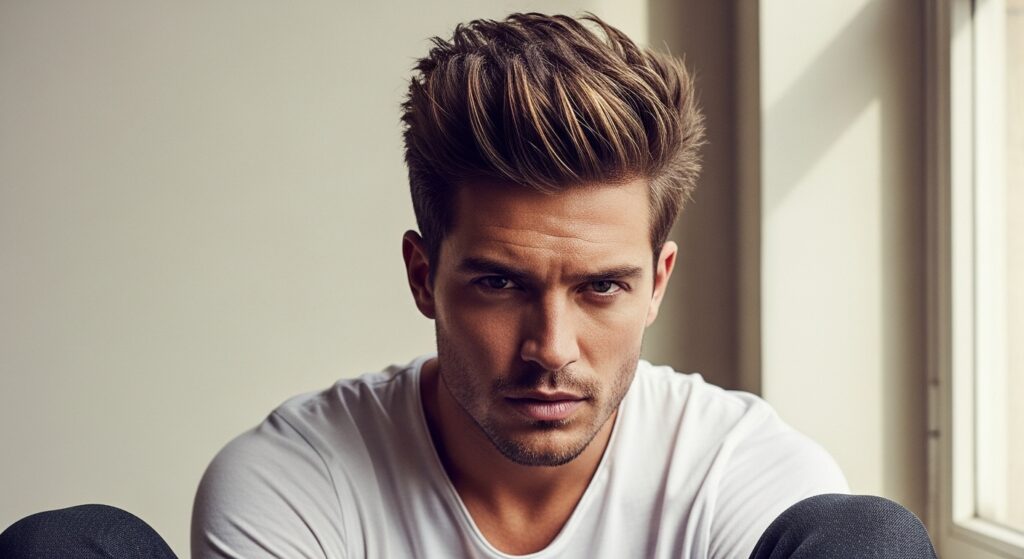 messy textured quiff for oval face shape male