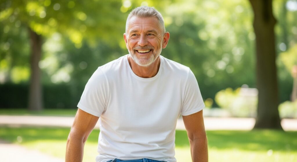 Older gentleman with a short hairdo and having that no-caring look profile, lit with soft natural light.