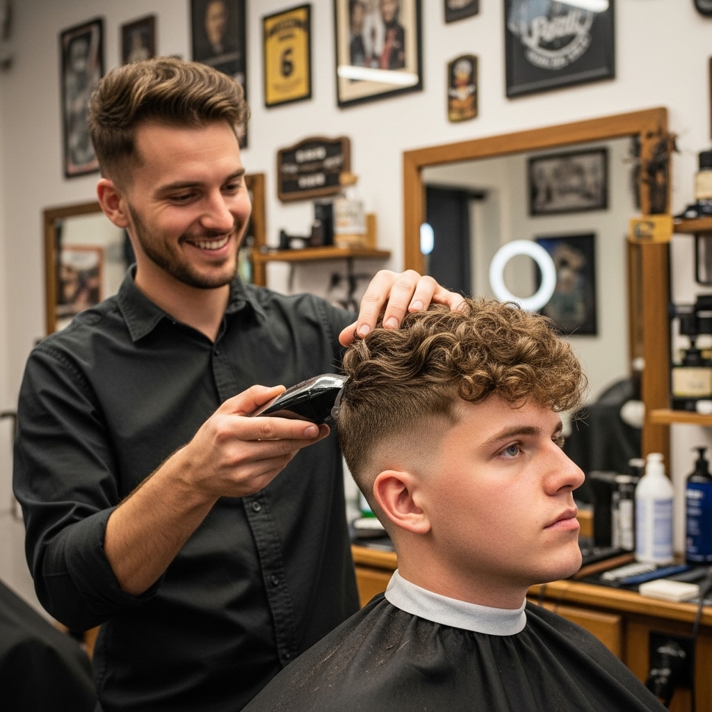 hairstylist shaping the broccoli haircut for men with fade