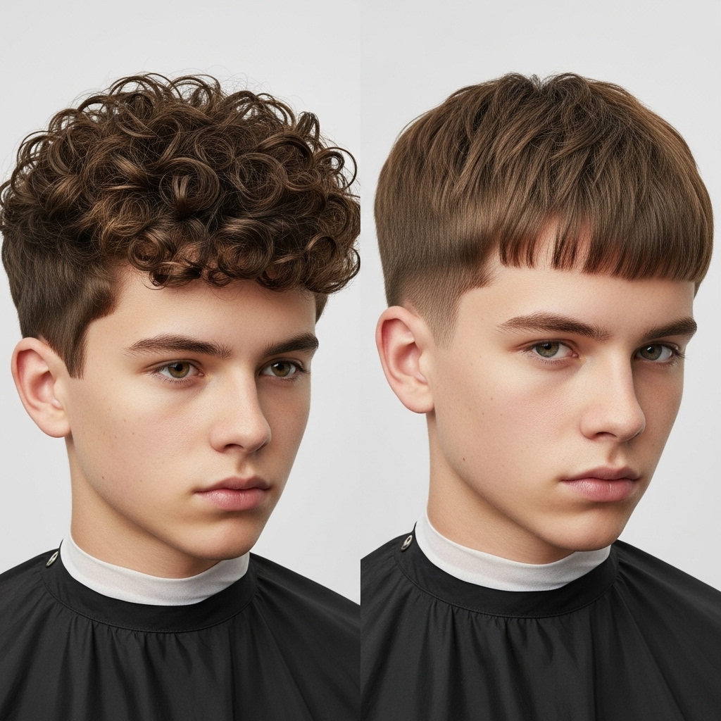 comparison of broccoli haircut straight hair vs curly version