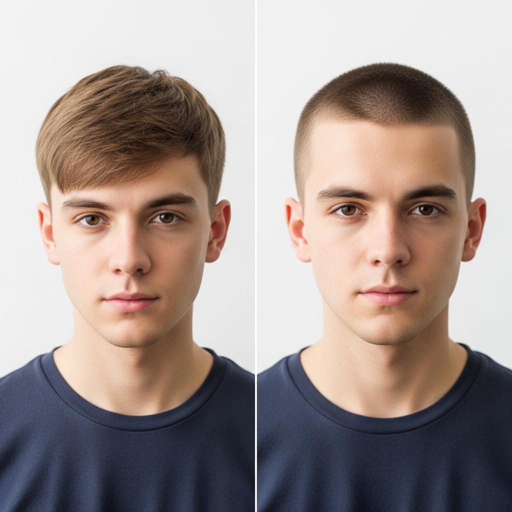 Cap of boy cut and one with buzz cut for the purpose of comparing them