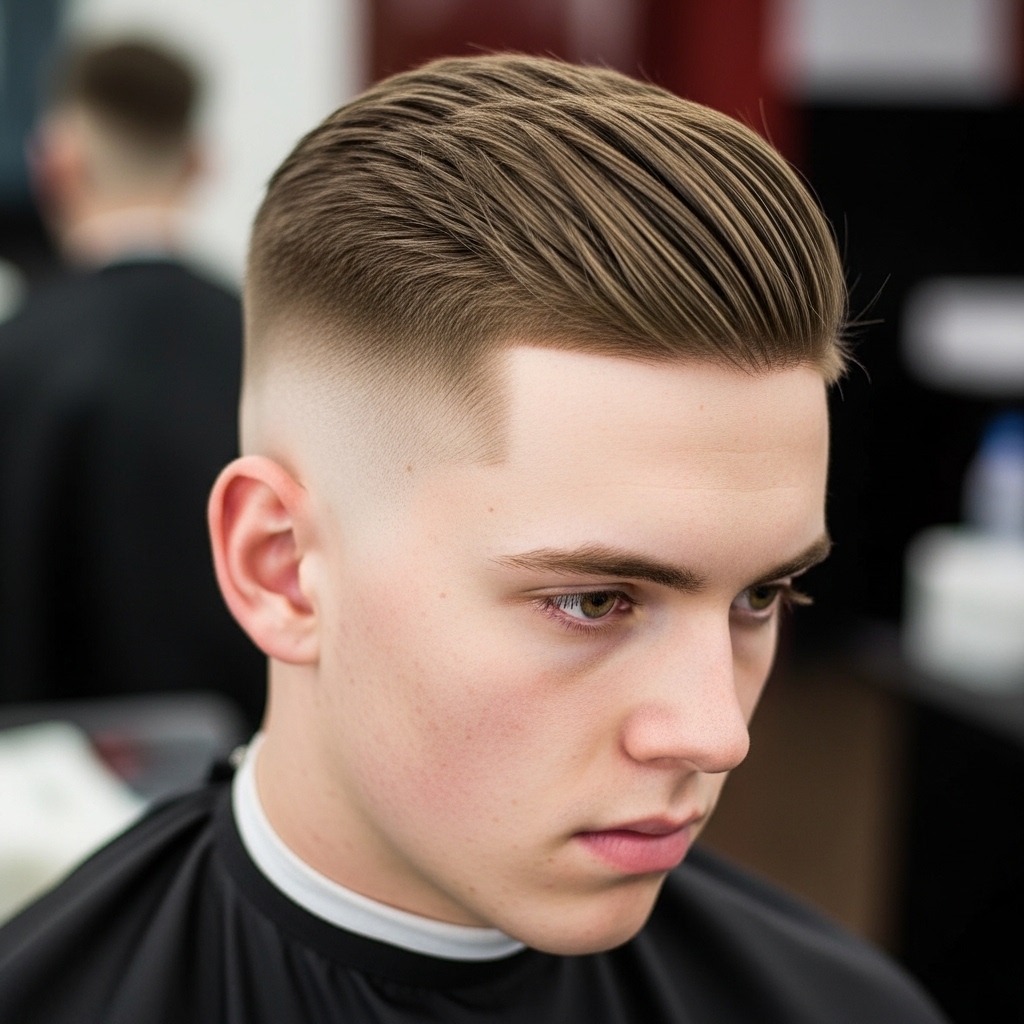 he top of your crew cut by combing your hair to one side and by cutting the sides smoothly until the ends are faded