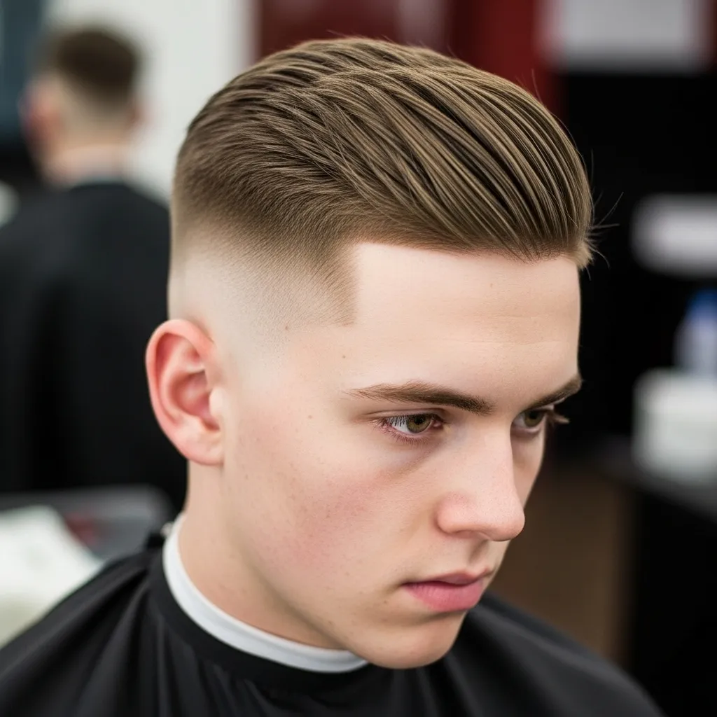 the top of your crew cut by combing your hair to one side and by cutting the sides smoothly until the ends are faded