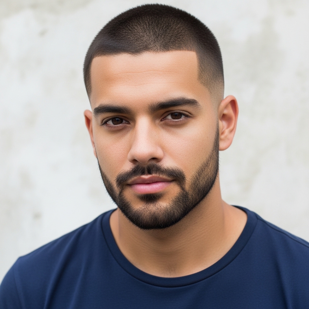 the best looks is when men have cleaned crew cuts and wear them with short boxed beards alongside