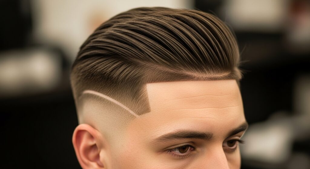 Defined edge-up with buzz cut fade.