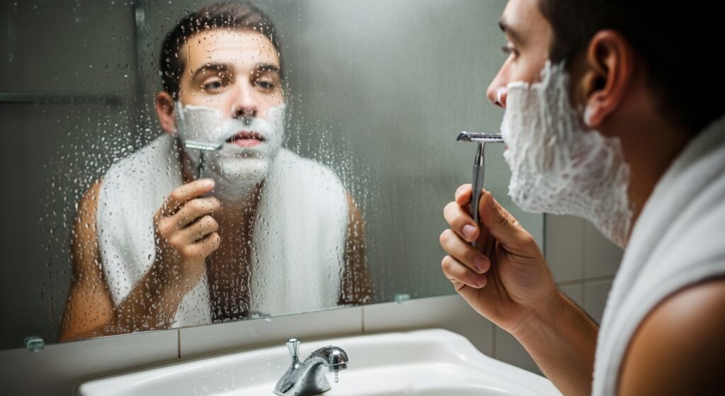 Man shaving with Braun Series 9 Pro+ electric razor.