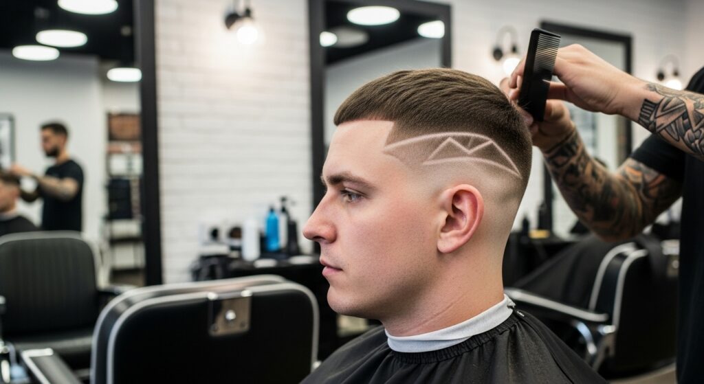 Buzz cut with skin fade and hair design for men"