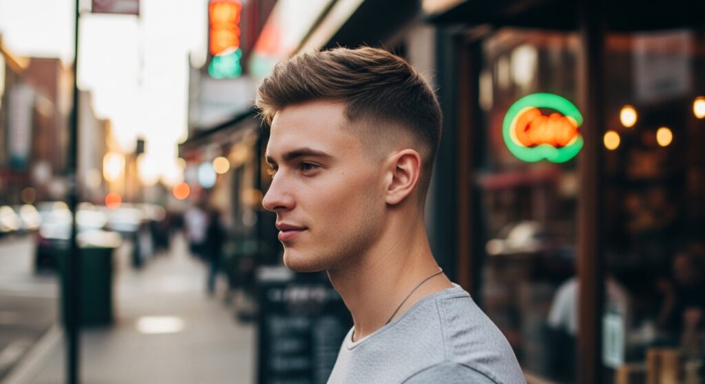 Textured crop hairstyle for men with messy natural finish"