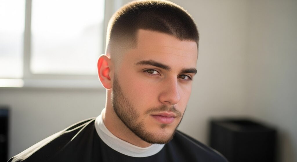 Buzz cut fade for men with oval face.