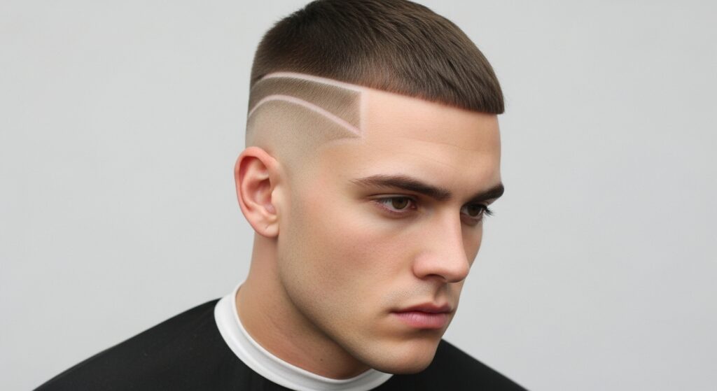 Buzz cut hairstyle men with lineup and fade