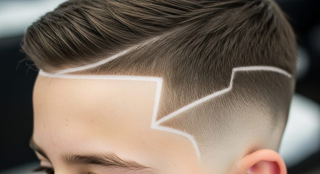 Boys skin fade haircut with detailed line-up