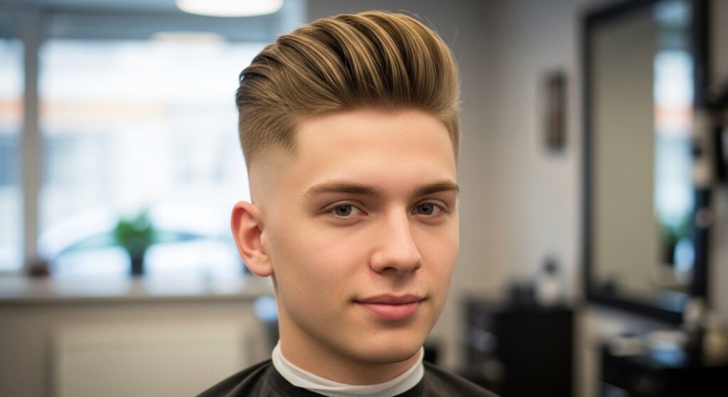 Classic fade hairstyle diamond face shape man.