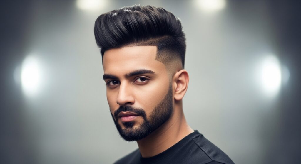 Low fade quiff hairstyle for Indian men with oval face.