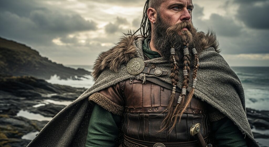 Man with traditional Viking long beard style and braid