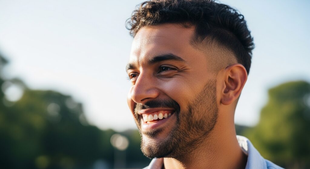 Curly top fade haircut style for men