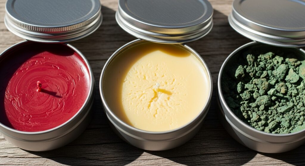 "Comparison of different mustache wax types."