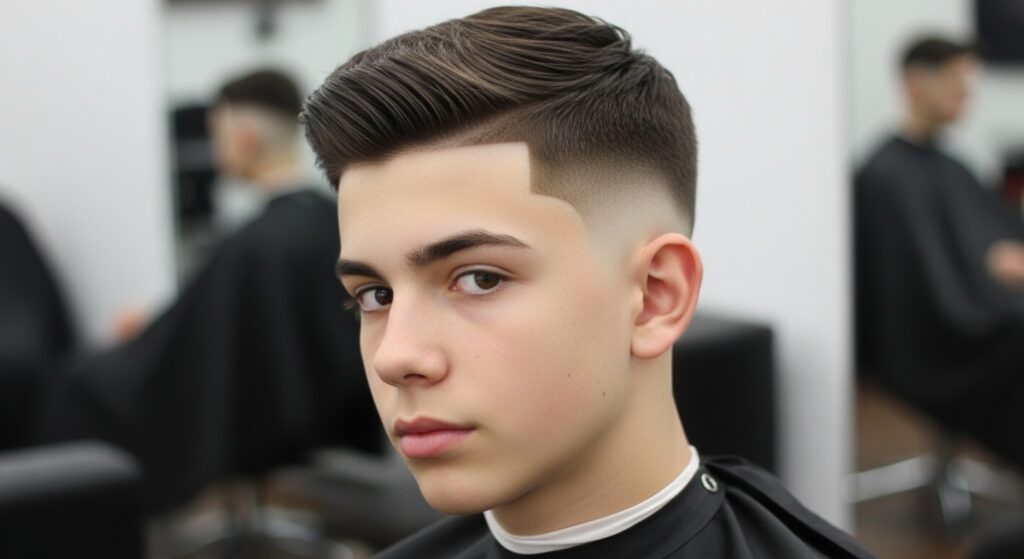 Teen boy showing fresh low fade haircut