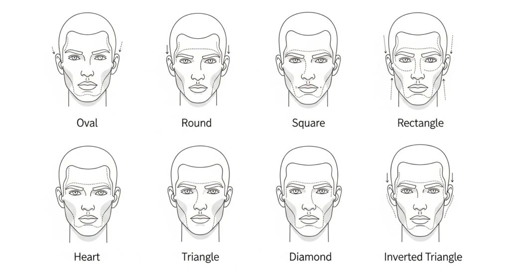 illustration of male face shapes for haircut guide