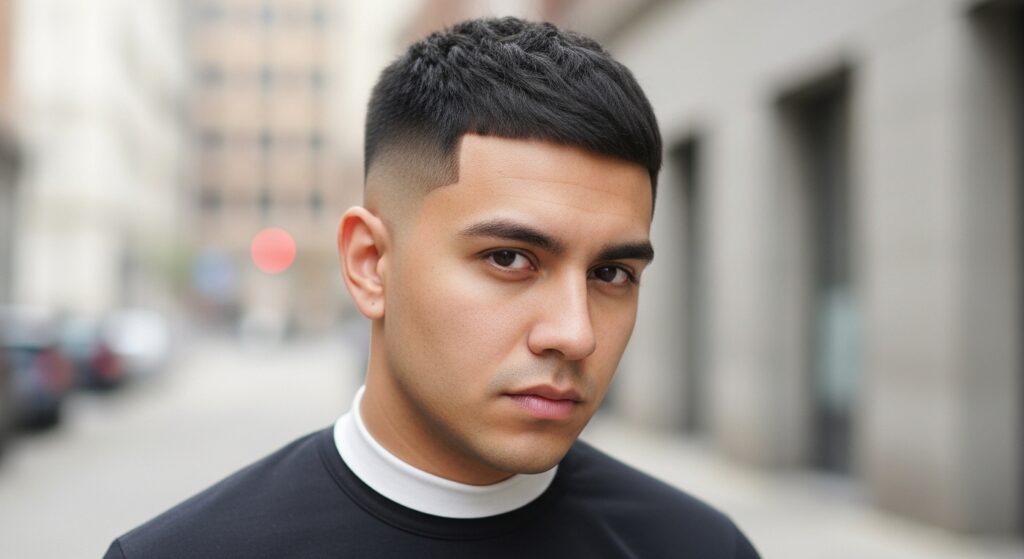 fade haircut with sharp line up edges