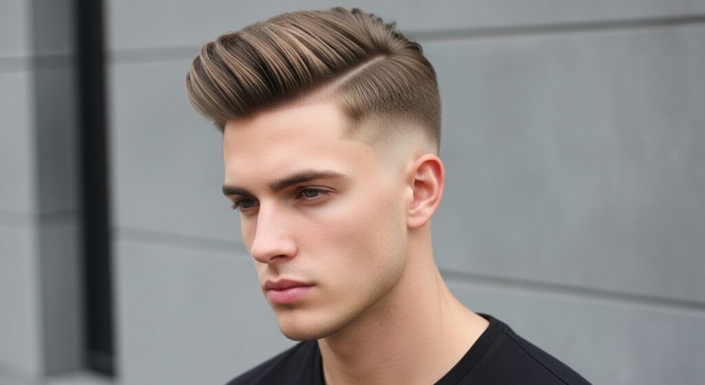 man with undercut middle part haircut fade style
