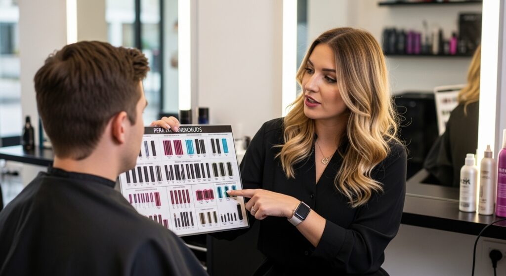 Hairstylist consultation before a perm haircut