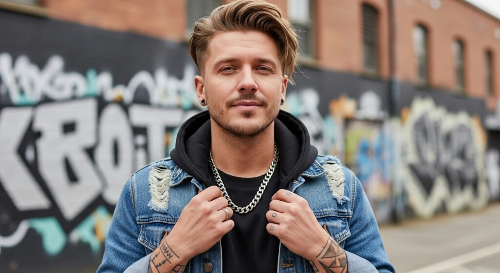 casual messy brush up hairstyle for men