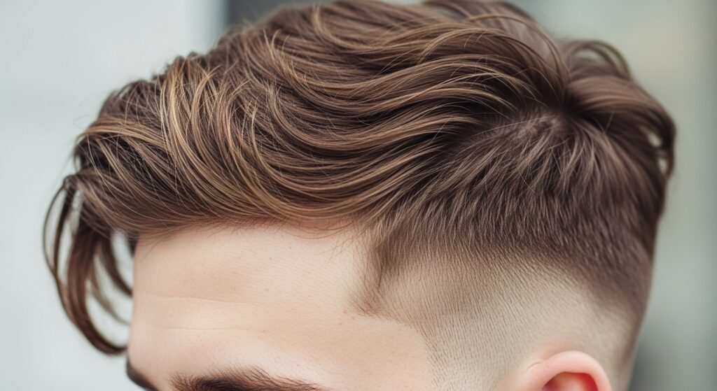Messy side-swept undercut with textured waves