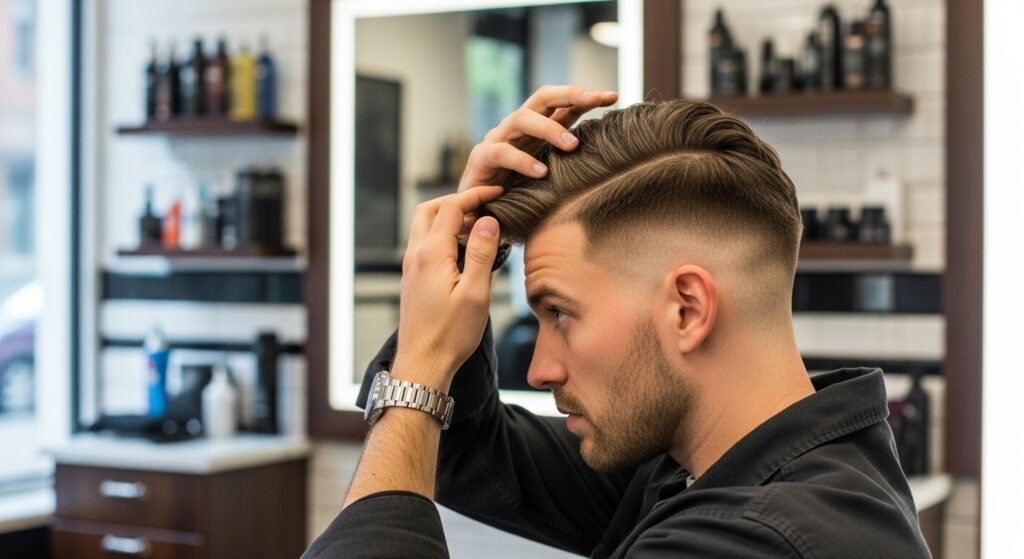 Styling side part undercut with hair product