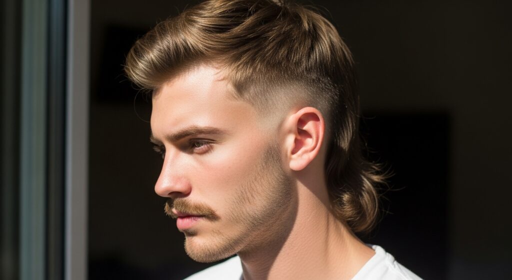  Modern men’s mullet hairstyle with a 70s influence.