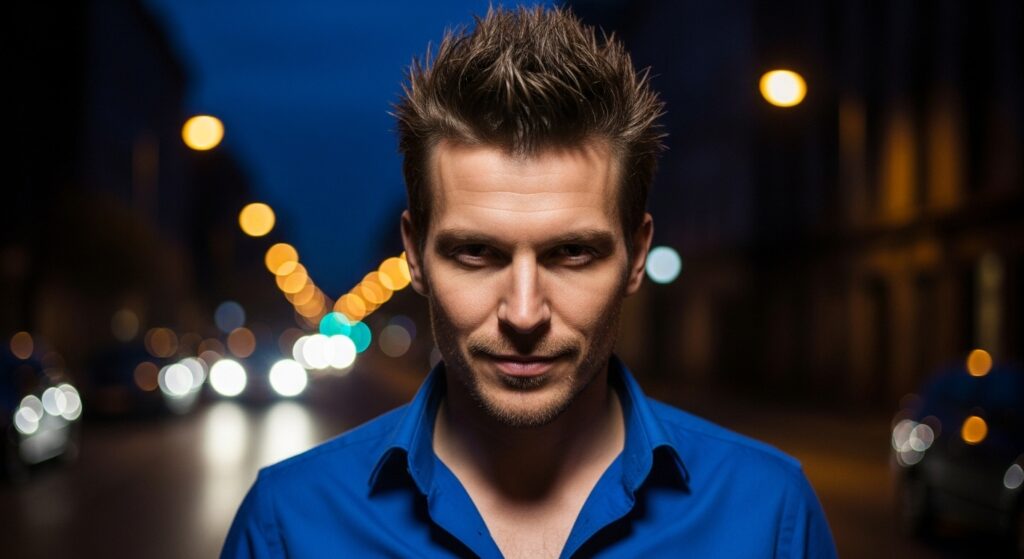 Businessman with overly gelled spiky hair