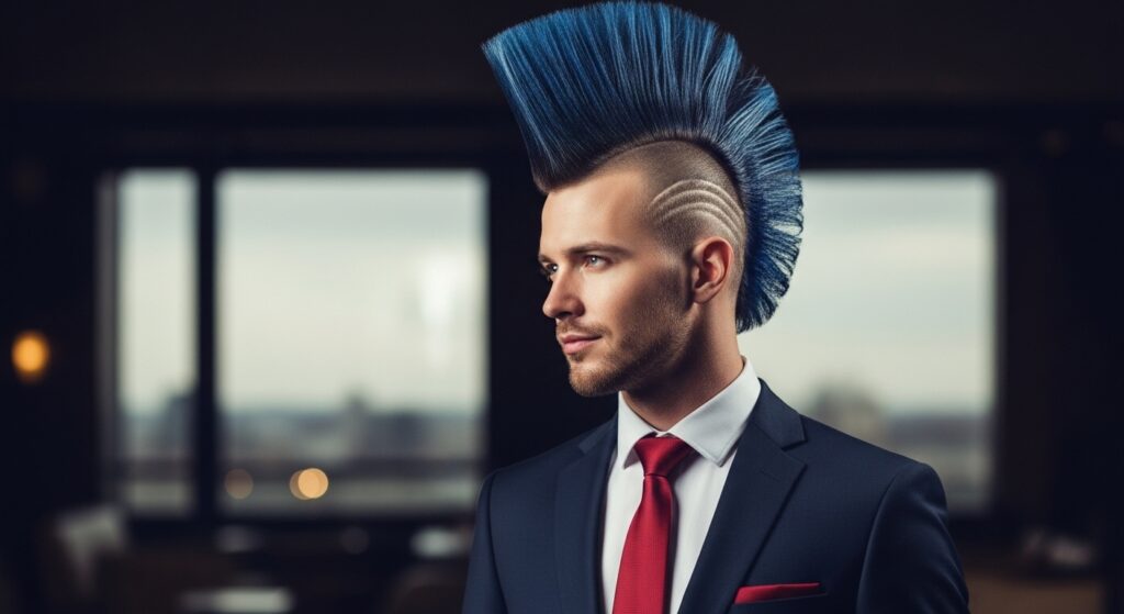  Professional man in suit with mohawk hairstyle