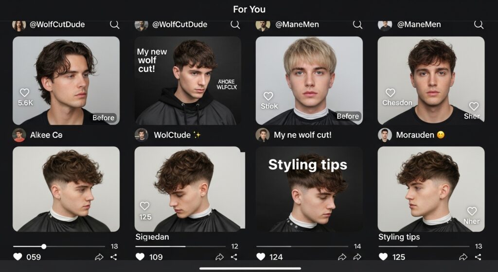 Image idea: Screenshot-style mockup of TikTok videos showcasing wolf cuts.
Alt tag: "wolf cut trend on social media"