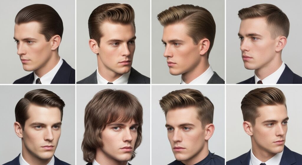 Comparison of classic men’s hairstyles across decades.”